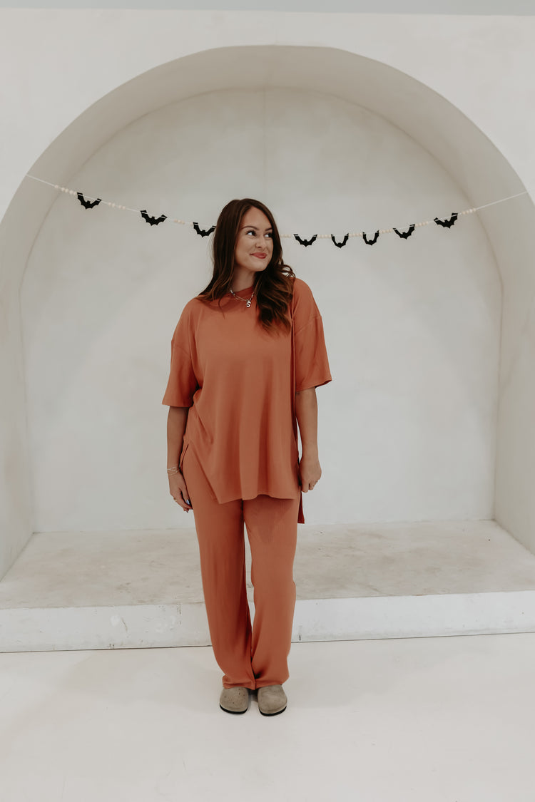 Ribbed Catlyn Pants Set (Terracotta)