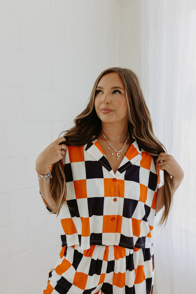 Orange + Black + White Checkmate Top SS