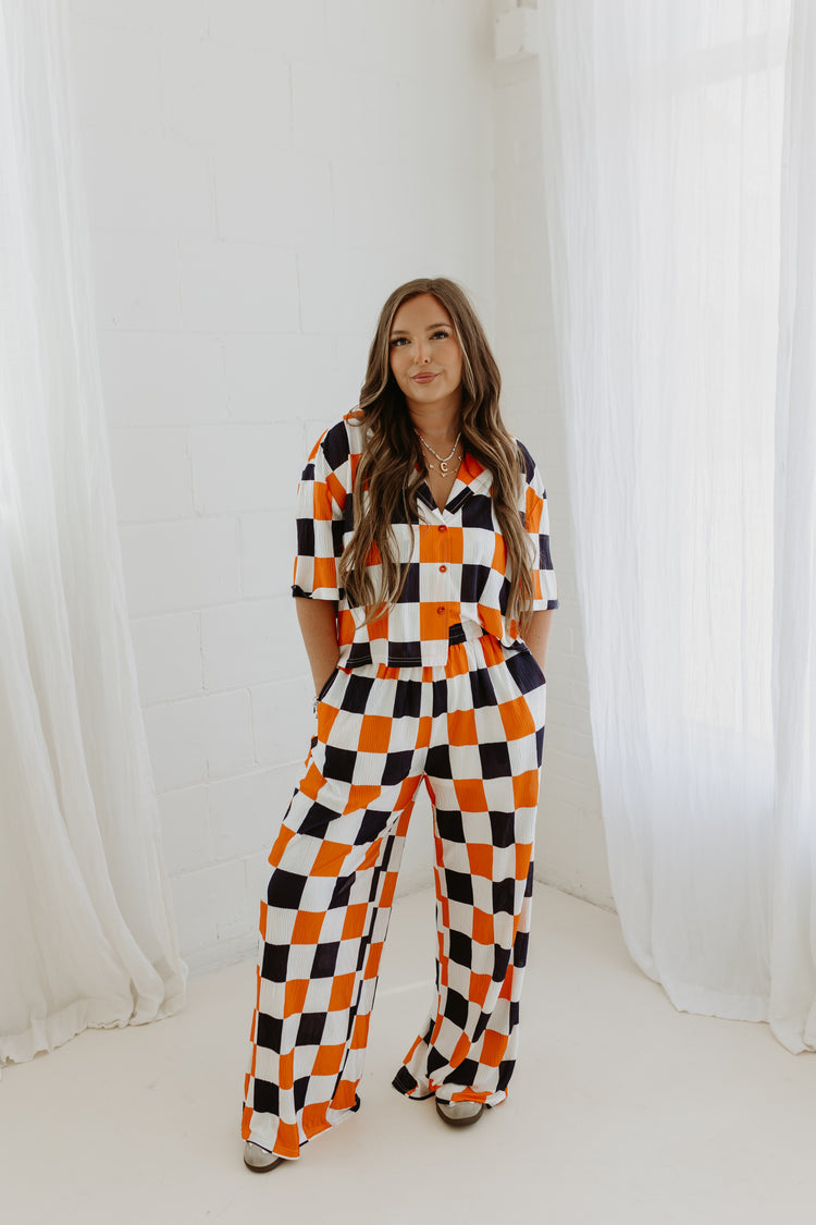 Orange + Black + White Checkmate Top SS