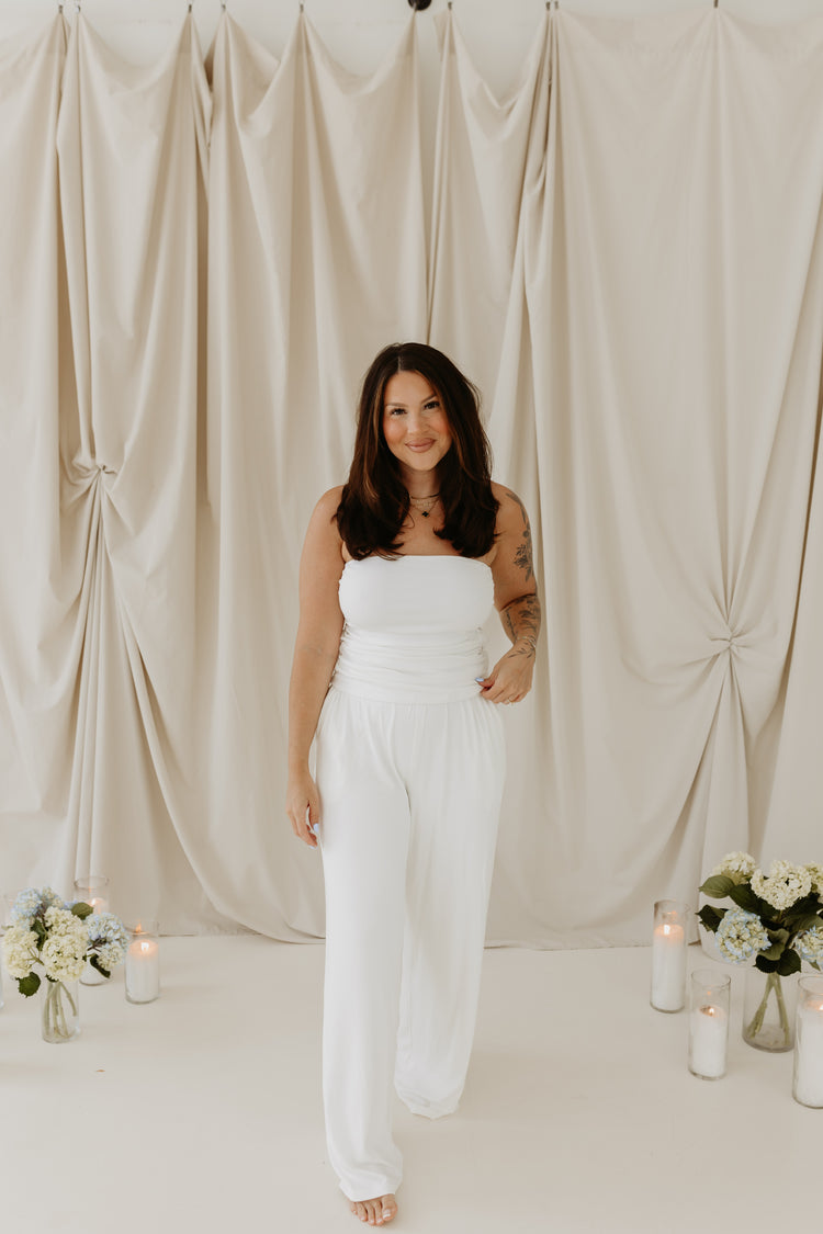 Dressed in White Ribbed Tube Top