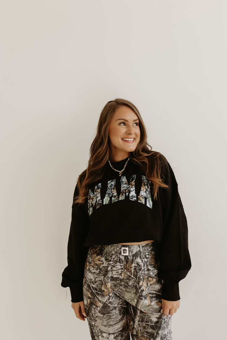 Black Cropped Crew Sweatshirt