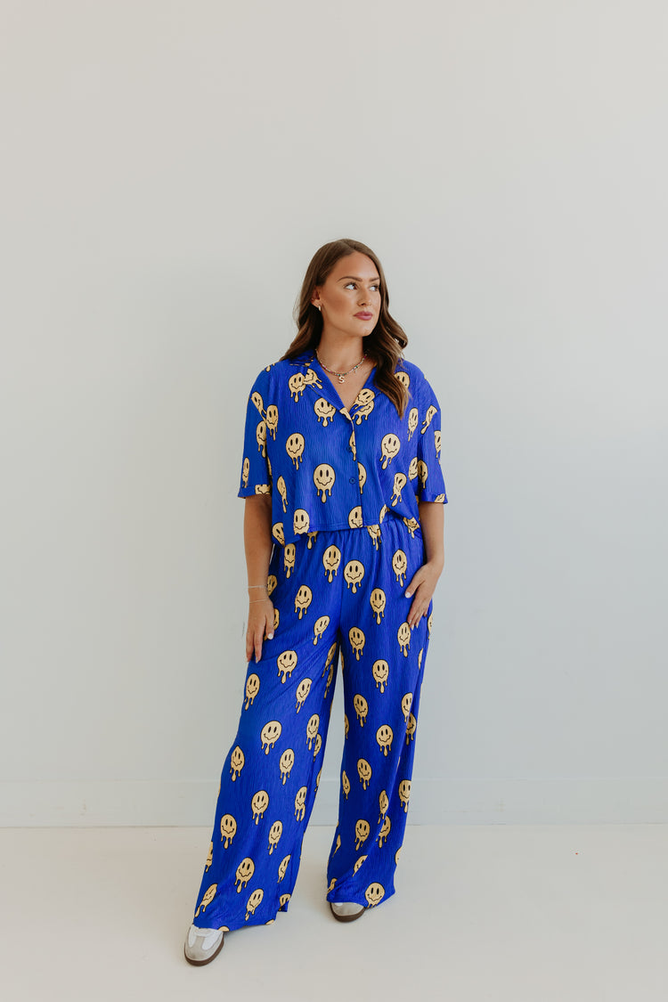 Drip smiley Blue Flowy PANTS