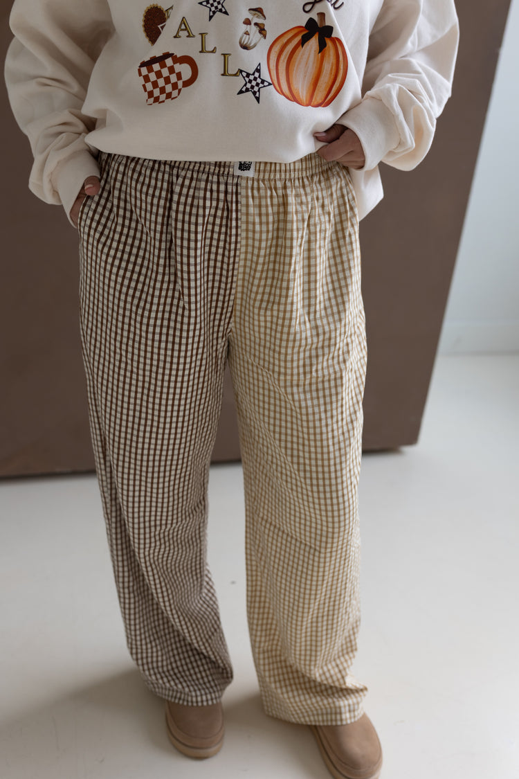 Brown Gingham Splice Boxer PANTS