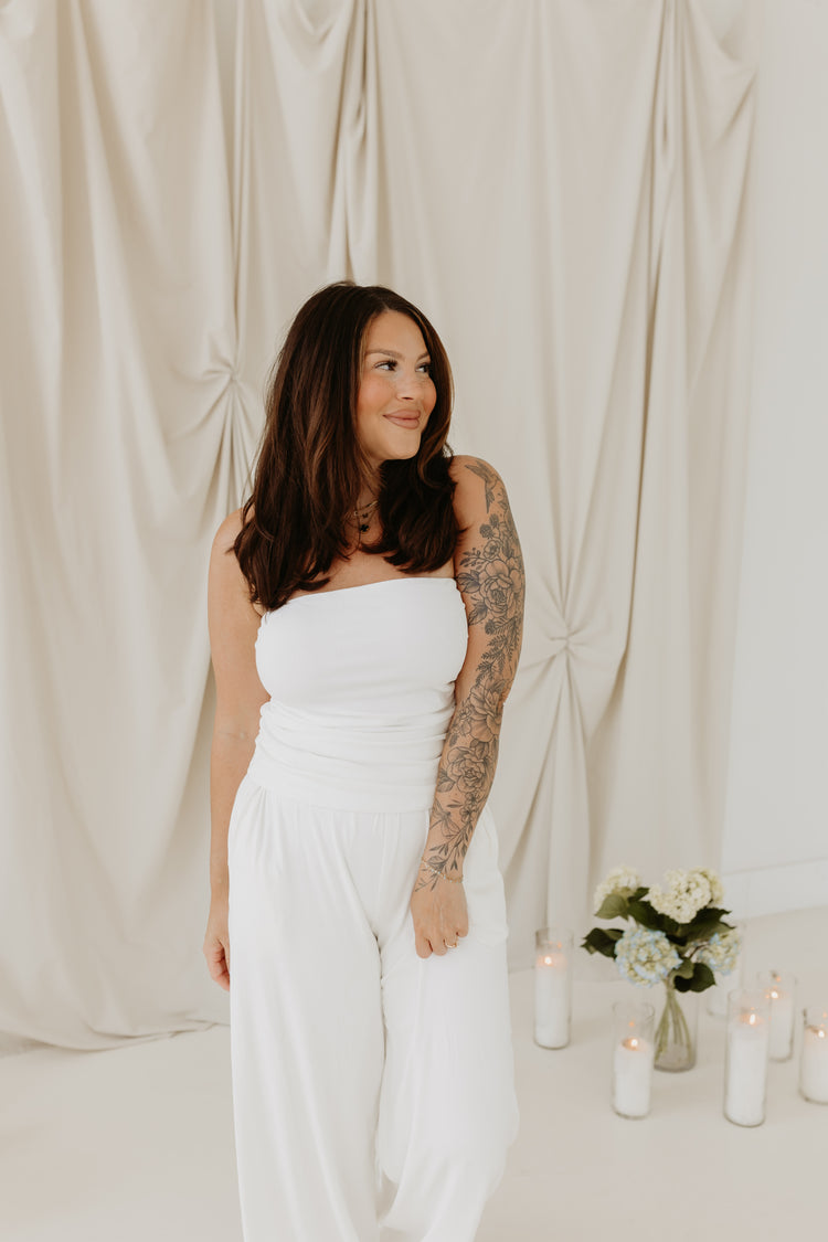 Dressed in White Ribbed Tube Top