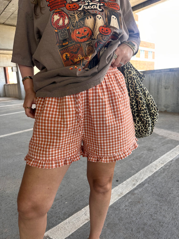 Orange Gingham Ruffle SHORTS