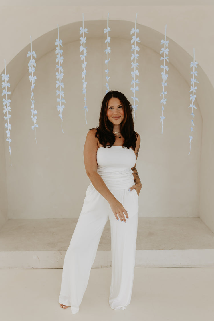 Dressed in White Ribbed Tube Top
