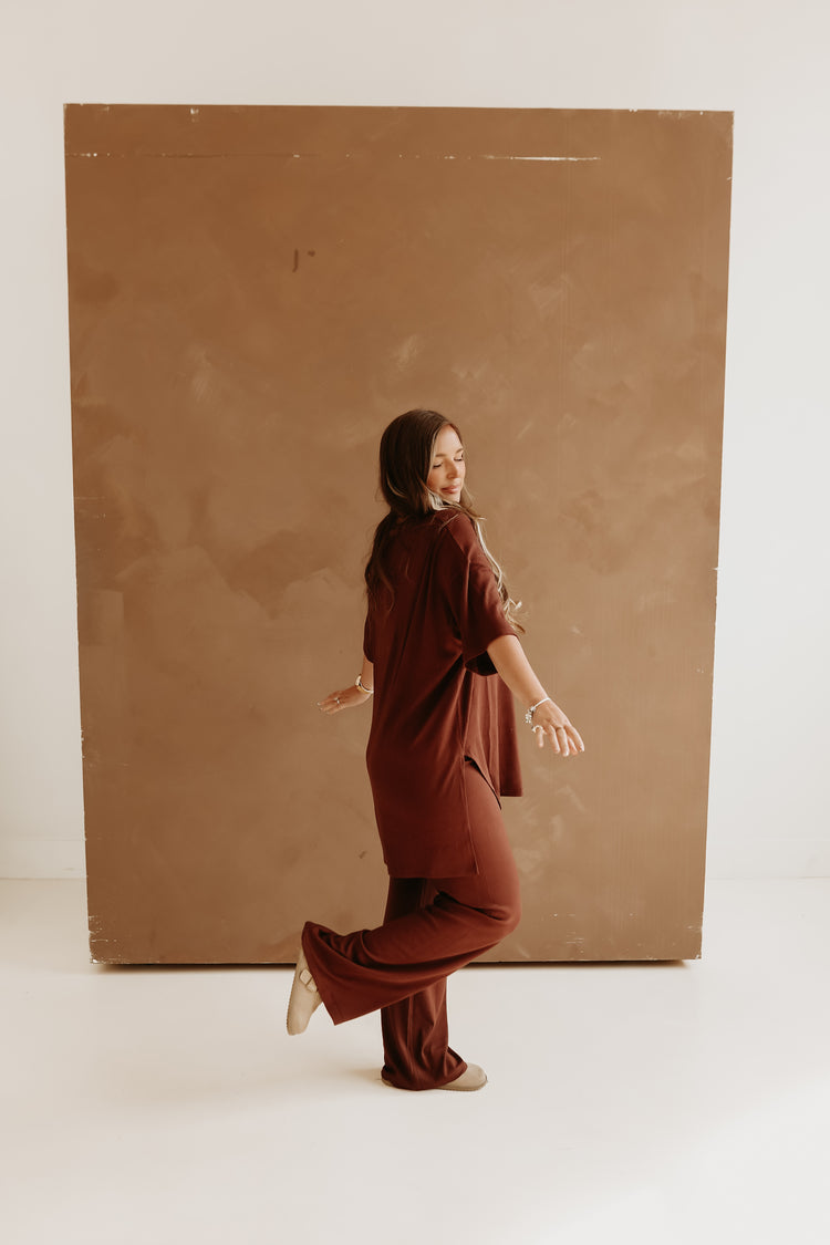 Ribbed Catlyn Pants Set (Chocolate Brown)