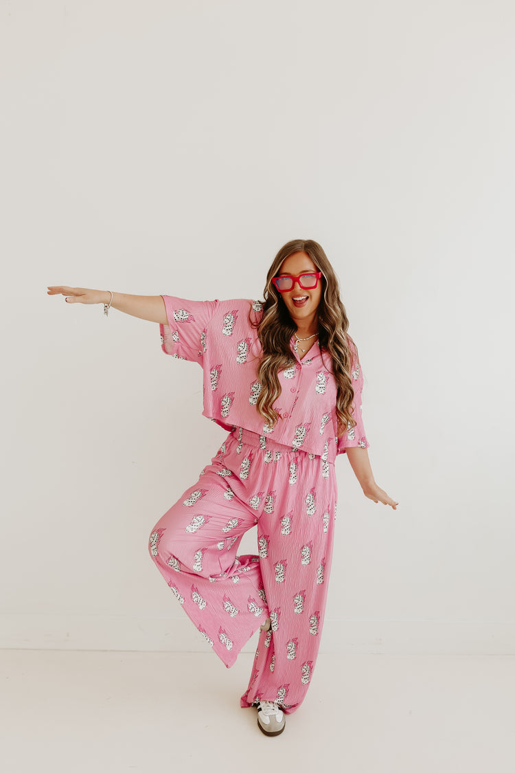 Pink Dice Flowy Pants