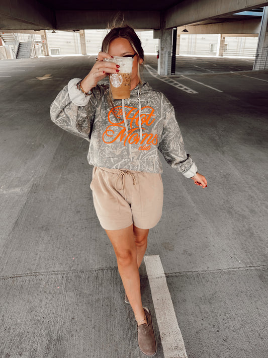 Camo Hoodie Hot Moms Club (Orange Puff)