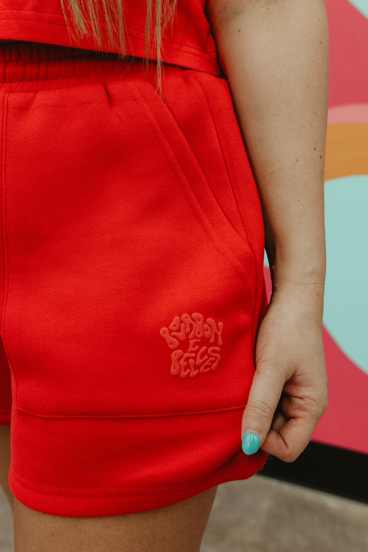 B&B LOGO LUX SHORTS (RUBY RED)