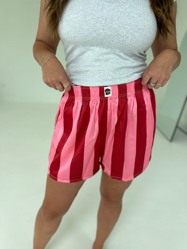Raspberry Stripe Satin Boxer SHORTS