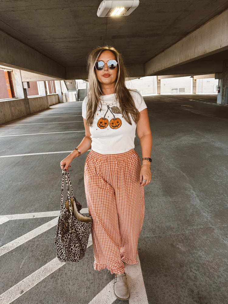 Orange Gingham Cropped Ruffle Boxer PANTS