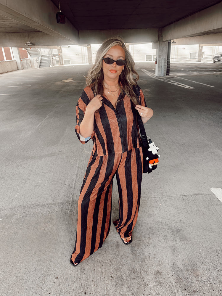 Black & Brown Striped Flowy TOP