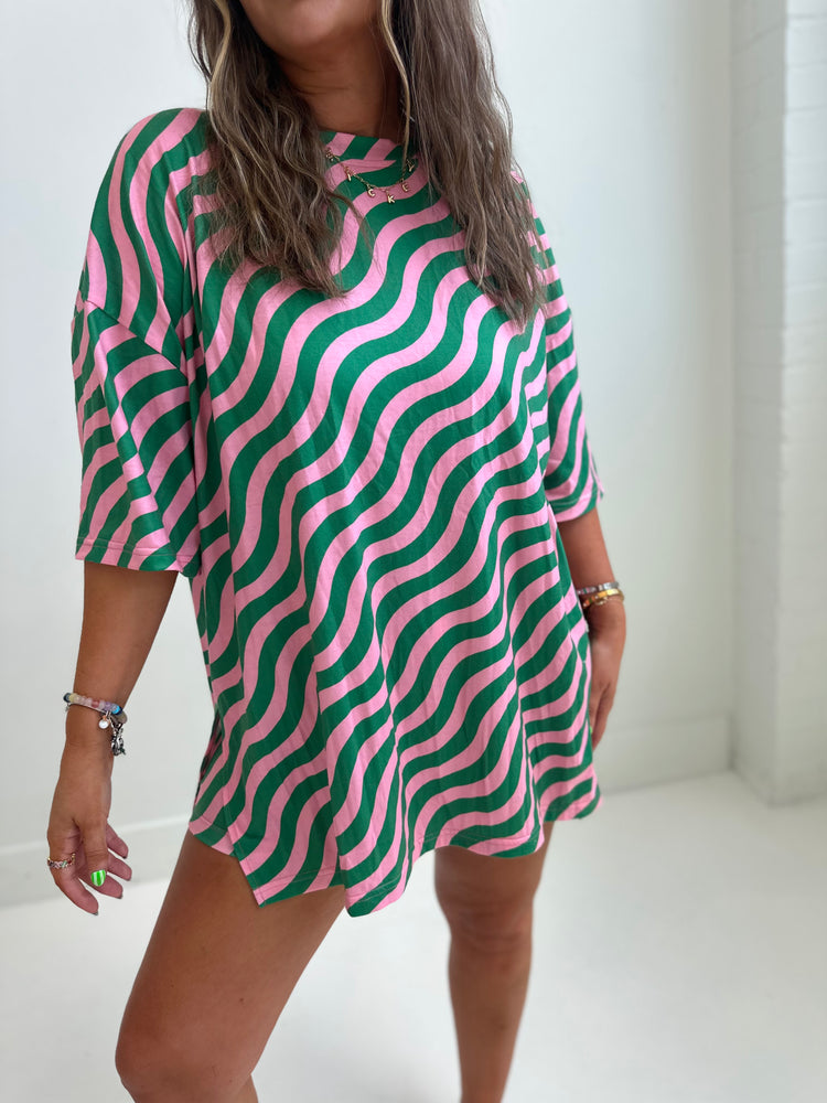Green & Pink Wavy T-Shirt Lounge Set