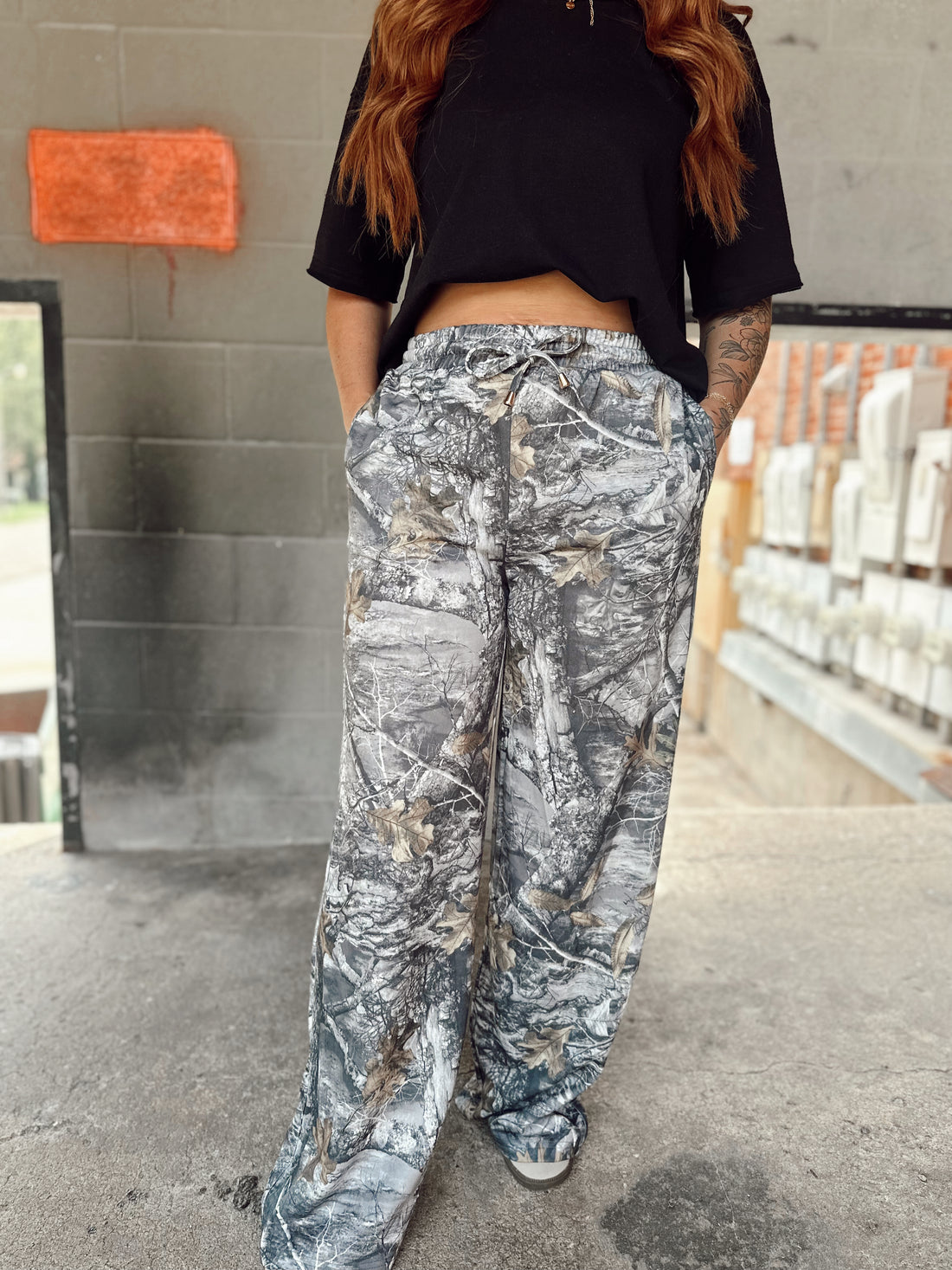 Green Camo Wide-Leg Denim Pants