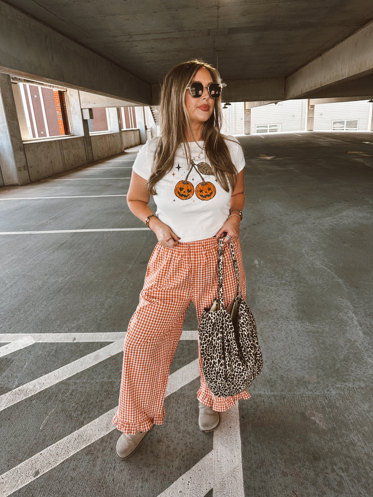Orange Gingham Cropped Ruffle Boxer PANTS