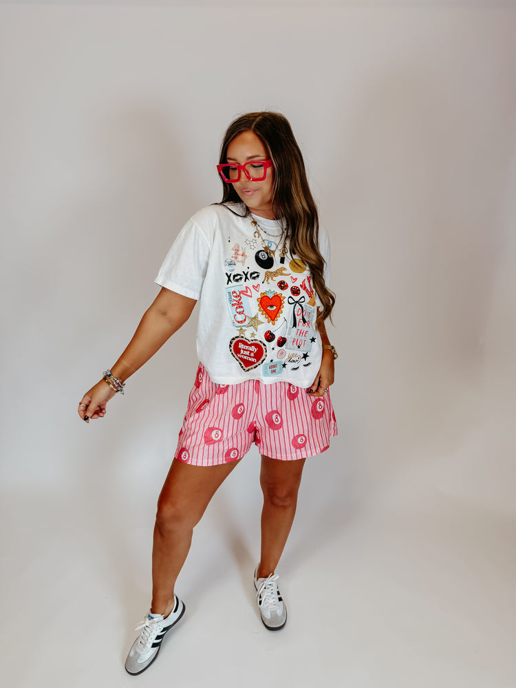 Pink 8ball/stripe Flowy Shorts