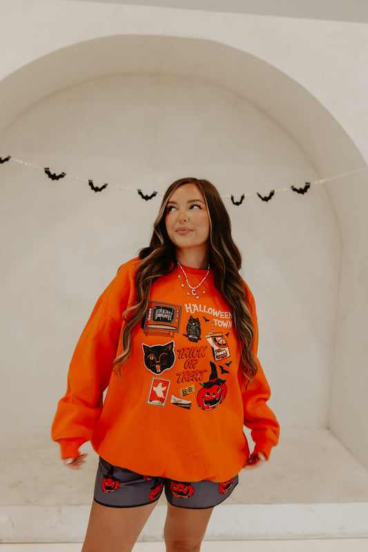 Vintage Halloween Town LUX oversized Sweatshirt (Orange)