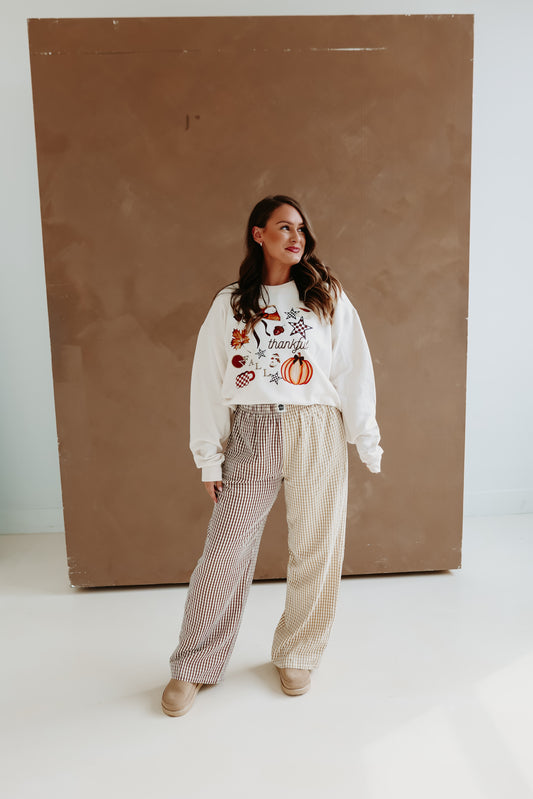 Brown Gingham Splice Boxer PANTS