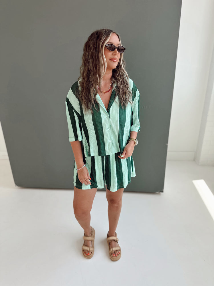MINT & GREEN STRIPED Cropped SS Flowy TOP