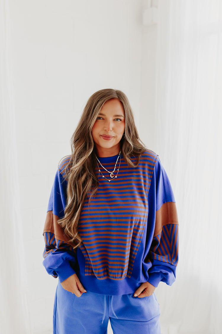 Color Block Striped Sweater BLUE & BROWN
