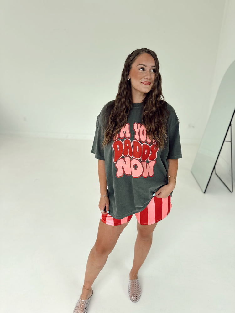 Raspberry Stripe Satin Boxer SHORTS
