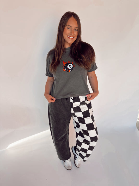 Checkered Spliced Barrel Pants (B&W)