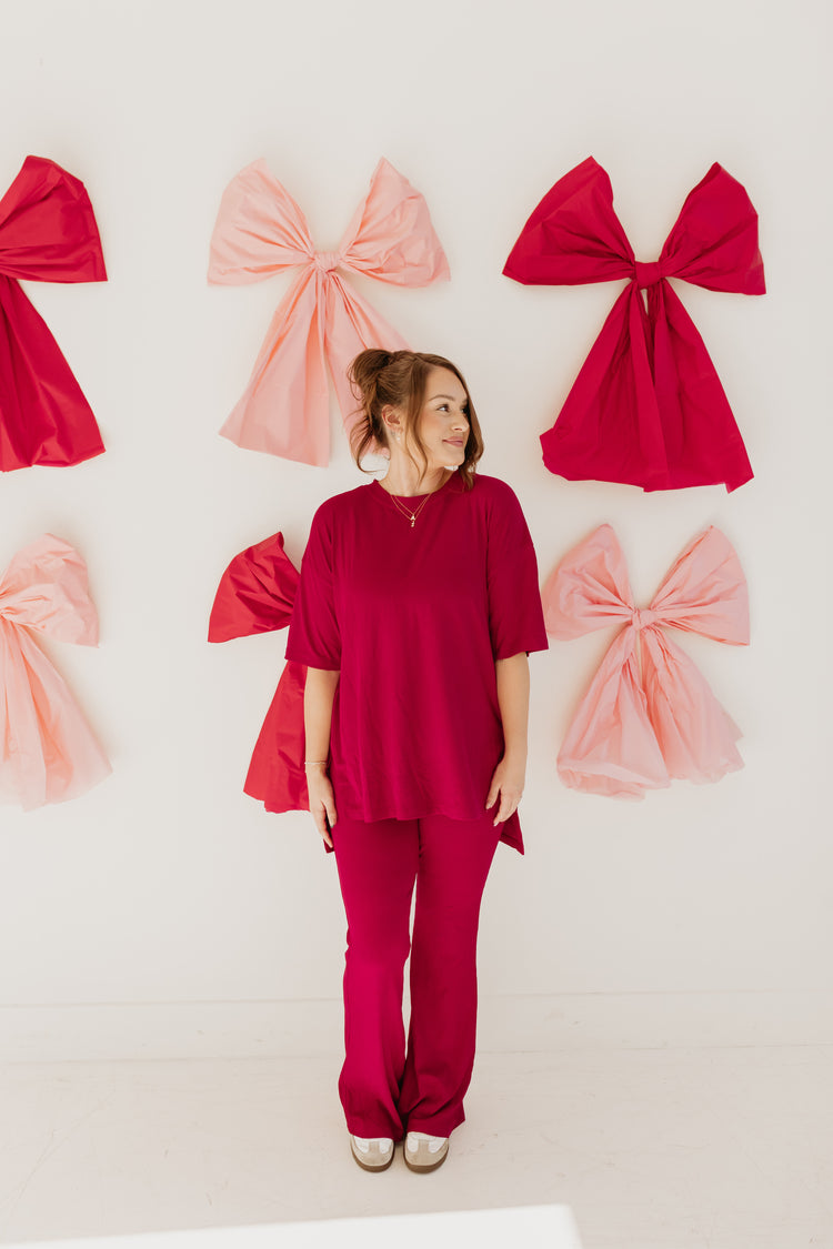 Small Ribbed Catlyn Flare Pants Set (Deep Red)