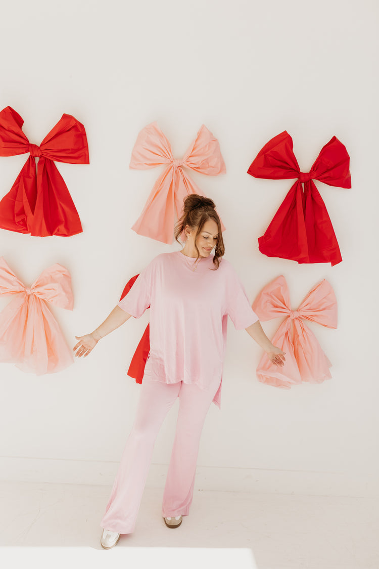 Ribbed Catlyn Flare Pants Set (baby pink)