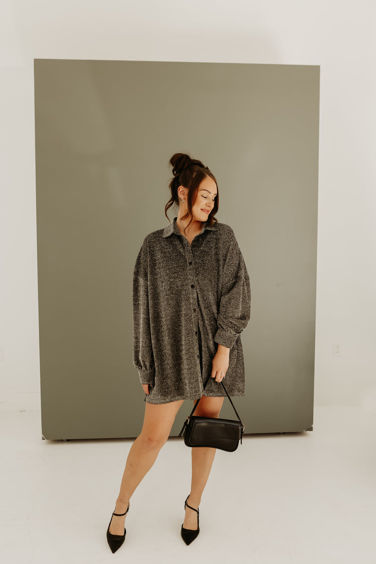 Midnight Magic Oversized Button up (Gunmetal)