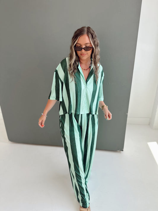 MINT & GREEN STRIPED Cropped SS Flowy TOP