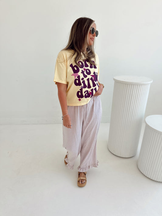 Purple X Yellow Gingham Cropped Ruffle Boxer Pants