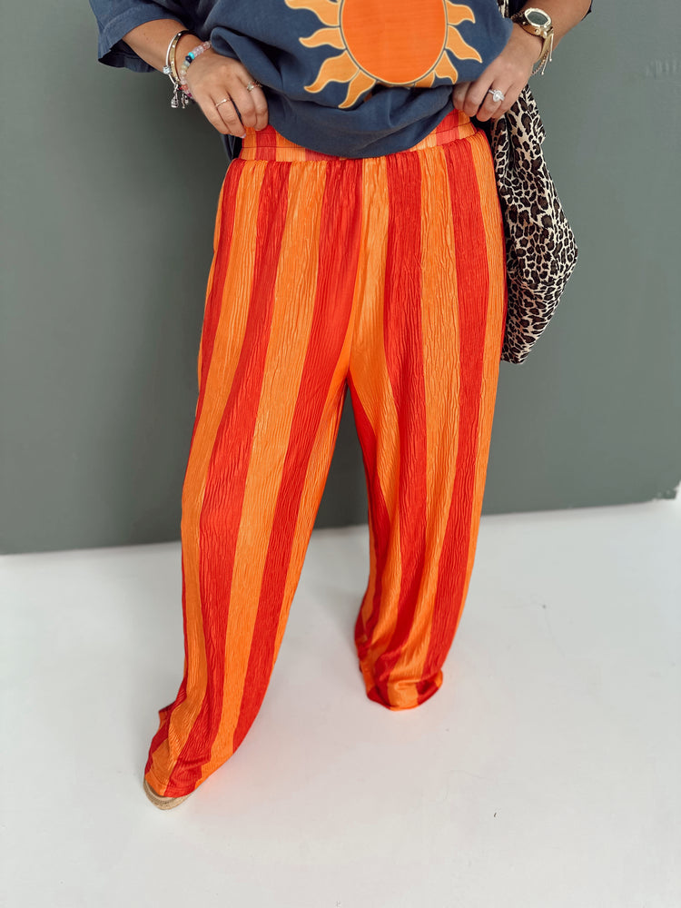 Hot Orange Striped Flowy PANTS