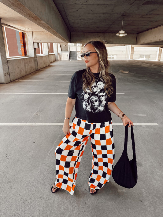 Orange + Black + White Checkmate Pants