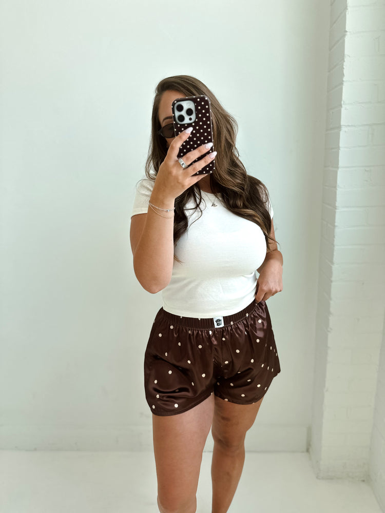 Polka Dot Brown & Cream Silky Boxer Shorts