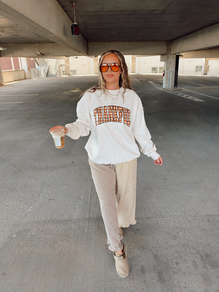 Gingham Thankful Sweatshirt(Sweat Cream)