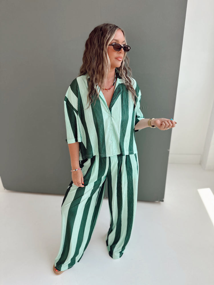 MINT & GREEN STRIPED Cropped SS Flowy TOP