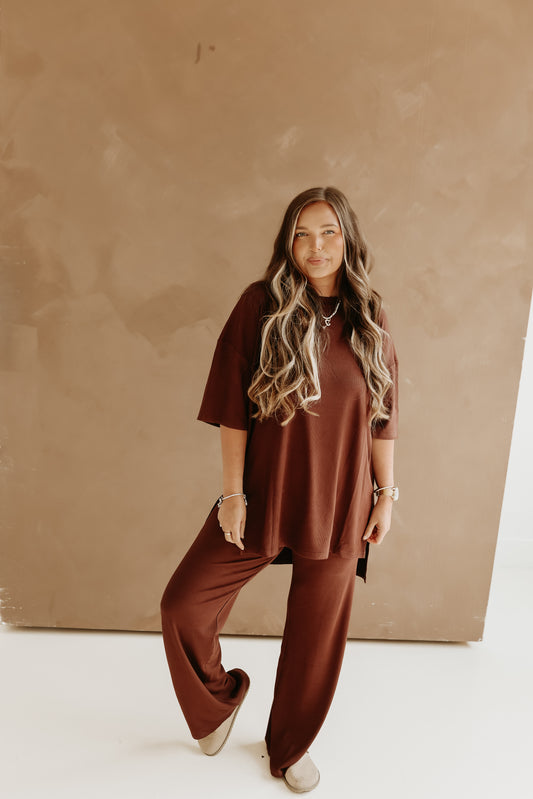Ribbed Catlyn Pants Set (Chocolate Brown)