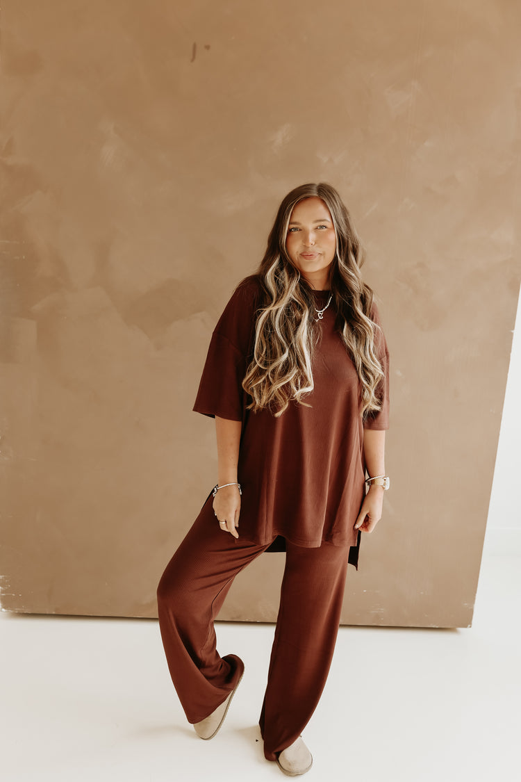 Ribbed Catlyn Pants Set (Chocolate Brown)
