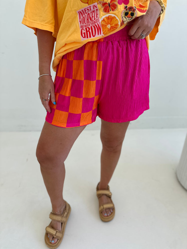HOT pink and Orange Spliced Flowy SHORTS