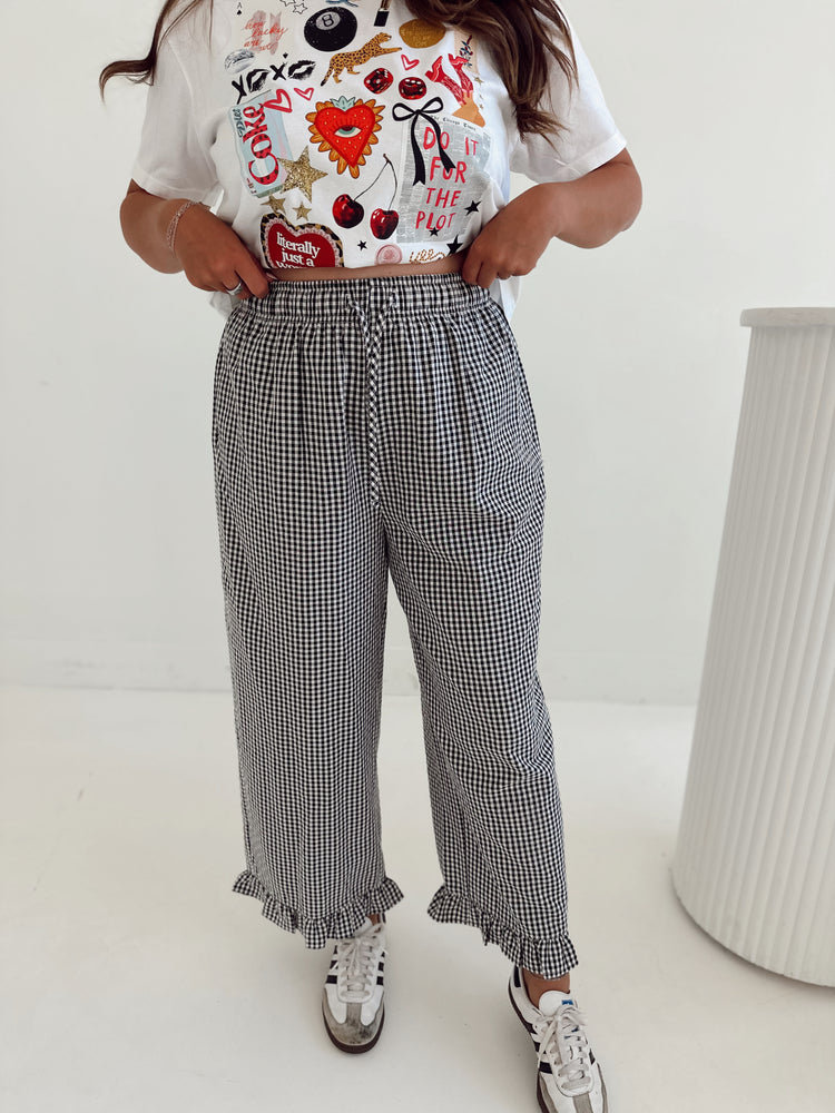 B&W Gingham Cropped Ruffle Boxer Pants