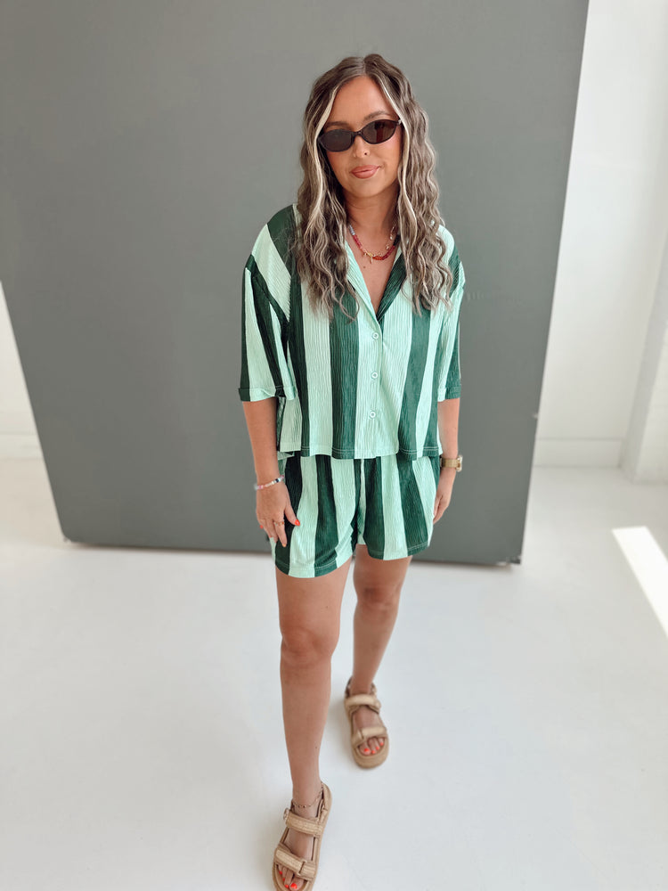 Mint & Green Striped Flowy SHORTS