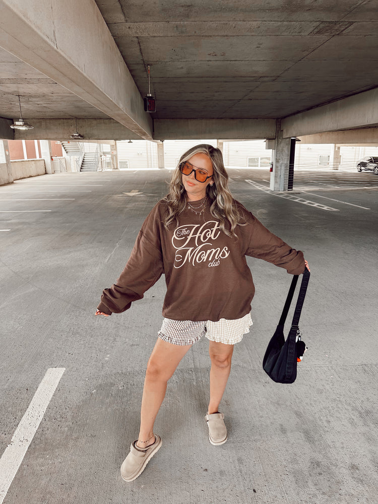 Hot Moms Club -Tan- Sweatshirt (Chocolate Brown)