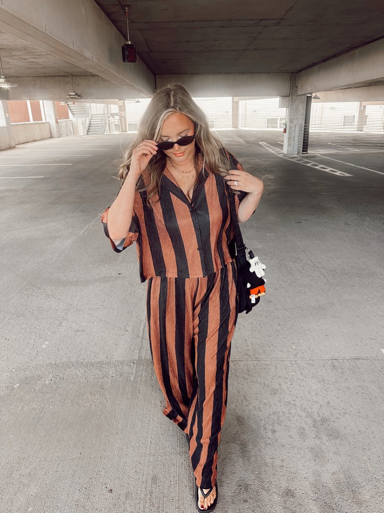 Brown & Black Striped Flowy PANTS