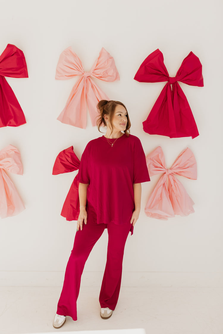 Small Ribbed Catlyn Flare Pants Set (Deep Red)