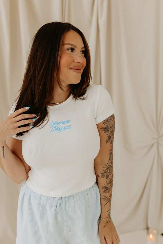 Embroidered Marriage Material Baby Tee