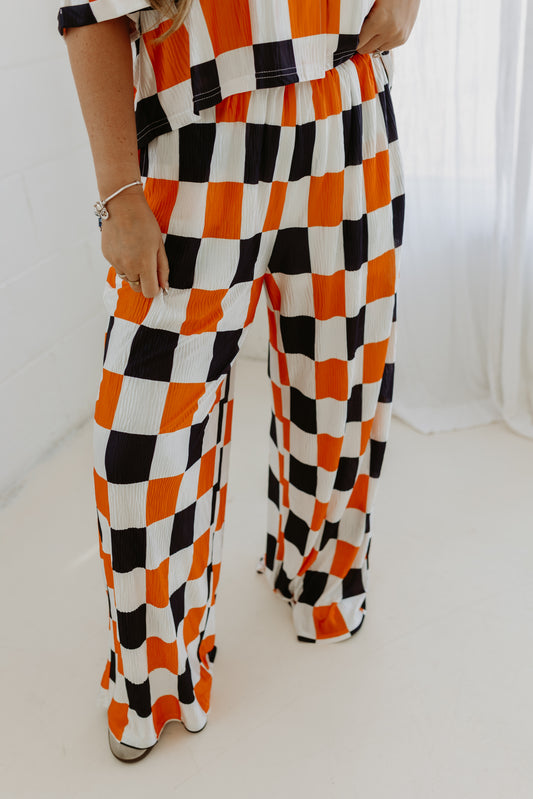 Orange + Black + White Checkmate Pants