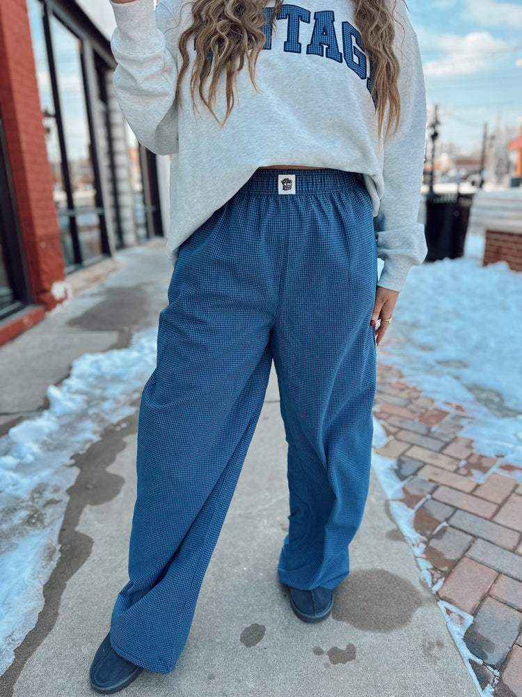 Blue Gingham Boxer Pants