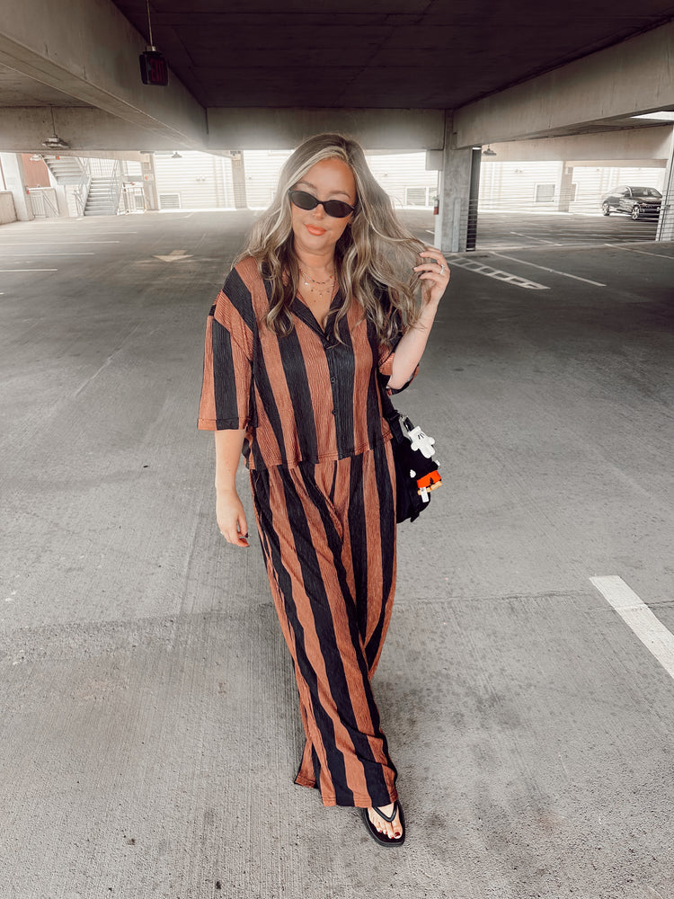 Brown & Black Striped Flowy PANTS