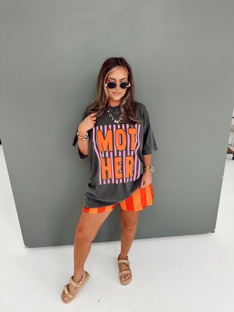 Hot Orange Striped Flowy Shorts